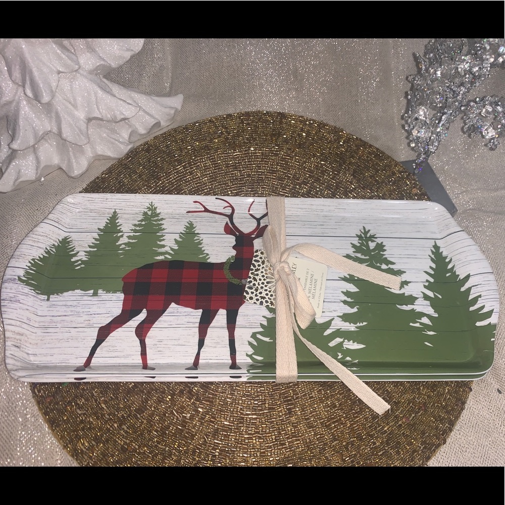 Cynthia Rowley Buffalo Deer Melamine Serving Tray Platter Set